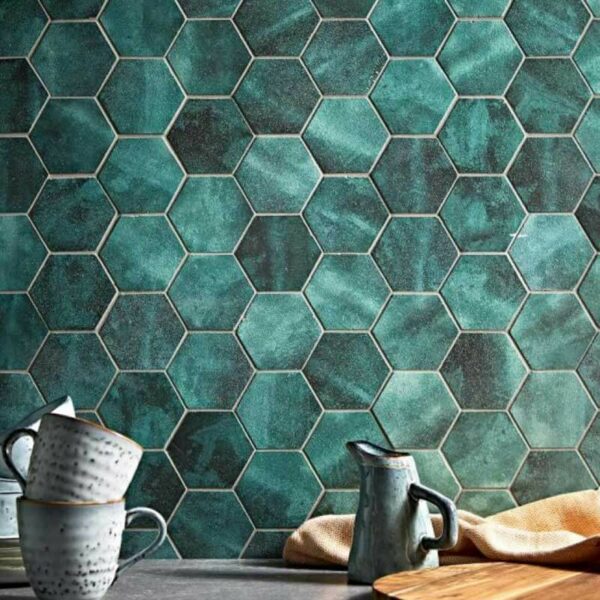 Gạch mosaic lục giác xanh lục mài thô