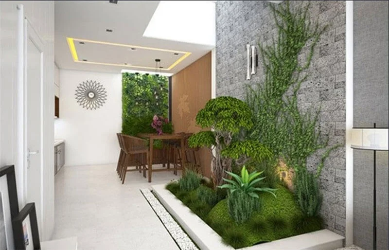 Trang trí tiểu cảnh khô trong nhà ngay dưới giếng trời